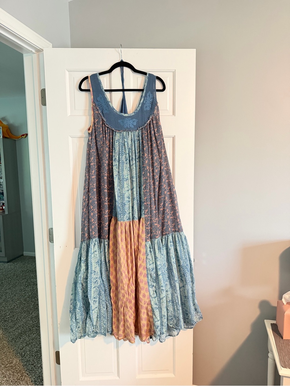 Bohemian Patchwork Maxi Dress in Blue & Peach Free people lost palms small - Picture 5 of 11
